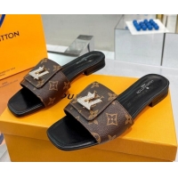 Super Quality Louis Vuitton Monogram Canvas Flat Slide Sandals with Foldover Crystals 013005