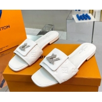 Good Taste Louis Vuitton Monogram Leather Flat Slide Sandals with Foldover Crystals LV White 013006