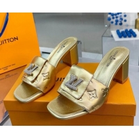 Top Quality Louis Vuitton Monogram Leather Heel Slide Sandals with Foldover Crystals LV Gold 1013010