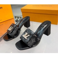 Classic Practical Louis Vuitton Monogram Canvas Heel Slide Sandals with Foldover Crystals LV Black 1013015