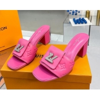 New Design Louis Vuitton Monogram Leather Heel Slide Sandals with Foldover Crystals LV Dark Pink 1013016