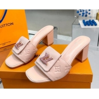 Affordable Price Louis Vuitton Monogram Leather Heel Slide Sandals with Foldover Crystals LV Light Pink 1013017