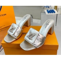 Best Price Louis Vuitton Monogram Leather Heel Slide Sandals with Foldover Crystals LV Silver 1013018