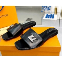 Reasonable Price Louis Vuitton Shake Monogram Canvas Flat Slide Sandals with Crystal LV Twist Black 1013019