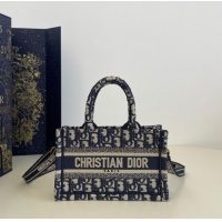 Trendy Design MINI DIOR BOOK TOTE WITH STRAP Blue and Beige Dior Oblique Embroidery S5573