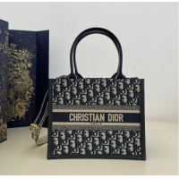 Shop Discount SMALL DIOR BOOK TOTE Ecru and Blue Dior Oblique Embroidery M1265ZRI