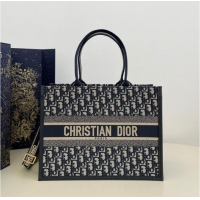 Promotional MEDIUM DIOR BOOK TOTE Ecru and Blue Dior Oblique Embroidery M1296ZRIW