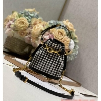 Shop Discount SMALL CEST DIOR BAG Black and White Houndstooth Embroidery Natural Cannage M2272U