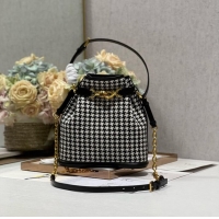 Classic Grade MEDIUM CEST DIOR BAG Black and White Houndstooth Embroidery Natural Cannage M2271UB