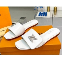 Cheap Price Louis Vuitton Shake Leather Flat Slide Sandals with Crystal LV Twist White 013025