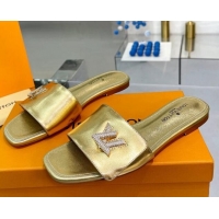 Best Product Louis Vuitton Shake Leather Flat Slide Sandals with Crystal LV Twist Gold 1013028