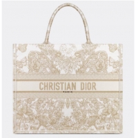 Promotional LARGE DIOR BOOK TOTE Gold-Tone and White Butterfly Around The World Embroidery M1286ZES