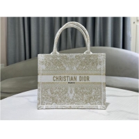 Well Crafted SMALL DIOR BOOK TOTE Gold-Tone and White Butterfly Around The World Embroidery M1296ZRf