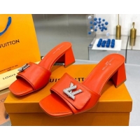 Top Design Louis Vuitton Shake Leather Heel Slide Sandals 5.5cm with Crystal LV Twist Orange 1013029