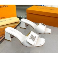 Top Grade Louis Vuitton Shake Leather Heel Slide Sandals 5.5cm with Crystal LV Twist White 1013031