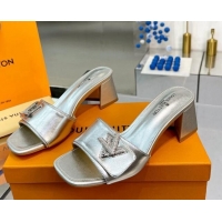 Popular Style Louis Vuitton Shake Leather Heel Slide Sandals 5.5cm with Crystal LV Twist Silver 1013032