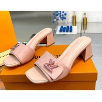 Purchase Louis Vuitton Shake Leather Heel Slide Sandals 5.5cm with Crystal LV Twist Light Pink 1013036