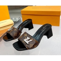 Stylish Louis Vuitton Shake Monogram Canvas Heel Slide Sandals 5.5cm with Crystal LV Twist 1013038