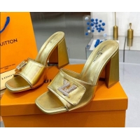 Sumptuous Louis Vuitton Shake Leather Heel Slide Sandals 9.5cm with Crystal LV Twist Gold 1013039