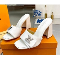 Discount Louis Vuitton Shake Leather Heel Slide Sandals 9.5cm with Crystal LV Twist White 1013042