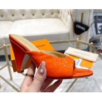 Luxury Discount Louis Vuitton Super Heel Slide Sandals 9cm Monogram-Debossed Patent Leather Orange 1016108