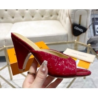 Stylish Louis Vuitton Super Heel Slide Sandals 9cm Monogram-Debossed Patent Leather Red 1016110