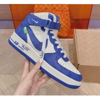 Top Grade Louis Vuitton and Nike Air Jordan AJ1 High-top Sneakers in Leather and Canvas Blue 016126