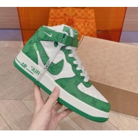 Good Quality Louis Vuitton and Nike Air Jordan AJ1 High-top Sneakers in Leather and Canvas Green 016128