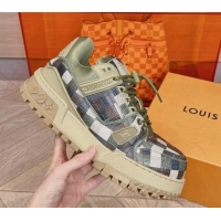 Grade Louis Vuitton LV Trainer Maxi Sneakers in Stone Embossed Leather Green/Multicolor 1025121