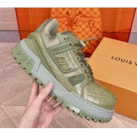 Top Quality Louis Vuitton LV Trainer Maxi Sneakers in Stone Embossed Leather Green 1025124