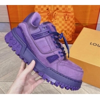 Lowest Price Louis Vuitton LV Trainer Maxi Sneakers in Stone Embossed Leather Purple 025125