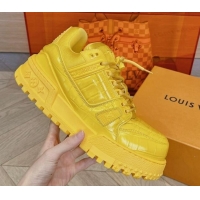 Durable Louis Vuitton LV Trainer Maxi Sneakers in Stone Embossed Leather Yellow 025126