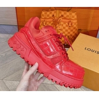 Duplicate Louis Vuitton LV Trainer Maxi Sneakers in Stone Embossed Leather Red 025127