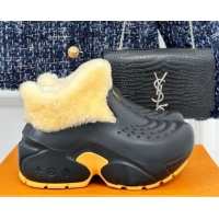 Buy Duplicate Louis Vuitton Shark Platform Ankle Boots 5cm in Rubber and Fur Black/Yellow 026002