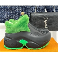 Best Price Louis Vuitton Shark Platform Ankle Boots 5cm in Rubber and Fur Black/Green 026003