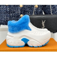 Charming Louis Vuitton Shark Platform Ankle Boots 5cm in Rubber and Fur White/Blue 026004