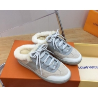 Low Cost Louis Vuitton Lous Open Back Sneakers in Monogram Suede and Wool Grey 026012