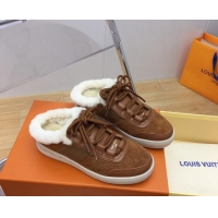 Purchase Louis Vuitton Lous Open Back Sneakers in Monogram Suede and Wool Brown 026013