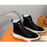 Cheap Price Louis Vuitton Suede and Wool Sneakers Boots Black 026015