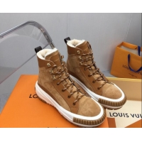 Unique Style Louis Vuitton Suede and Wool Sneakers Boots Brown 026016