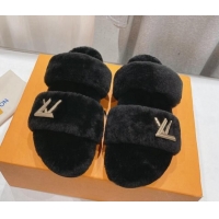 Good Quality Louis Vuitton LV Sunset Comfort Flat Slide Sandals in Wool Black 026117