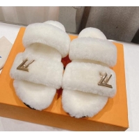 Best Grade Louis Vuitton LV Sunset Comfort Flat Slide Sandals in Wool White 026120