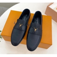 Grade Quality Louis Vuitton LV Capri Loafers in Grained Leather Black 1104001