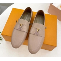 Top Grade Louis Vuitton LV Capri Loafers in Grained Leather Beige 104003