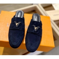 Low Cost Louis Vuitton LV Capri Mules Flat in Suede Dark Blue 1104010