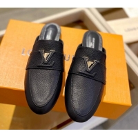 Shop Duplicate Louis Vuitton LV Capri Mules Flat in Grained Leather Black 104011