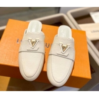 Low Price Louis Vuitton LV Capri Mules Flat in Grained Leather White 1104013