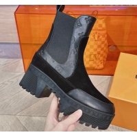 Stylish Louis Vuitton Laureate Platform Chelsea Boots in Suede and Monogram Leather Black 106066