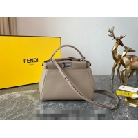 Luxurious Fendi Peekaboo Mini Bag in Lambskin Leather FE244 Beige/Silver 2023