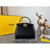 Famous Brand Fendi Peekaboo Mini Bag in Lambskin Leather FE244 Black 2023